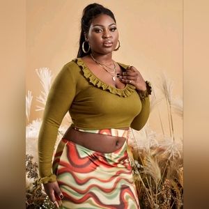 Plus Ruffle Trim Crop Top